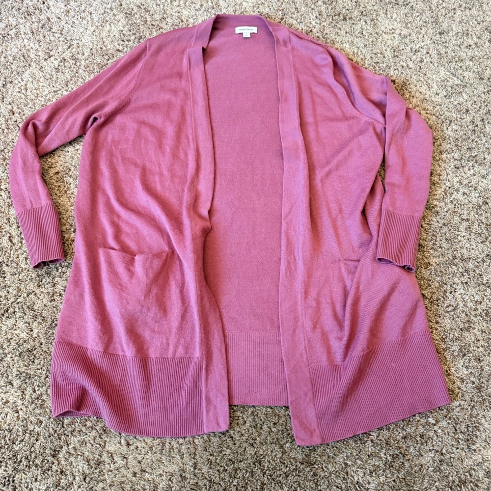 Nordstrom Women Mauve Pink Open Front Cardigan Sweater Pockets Large